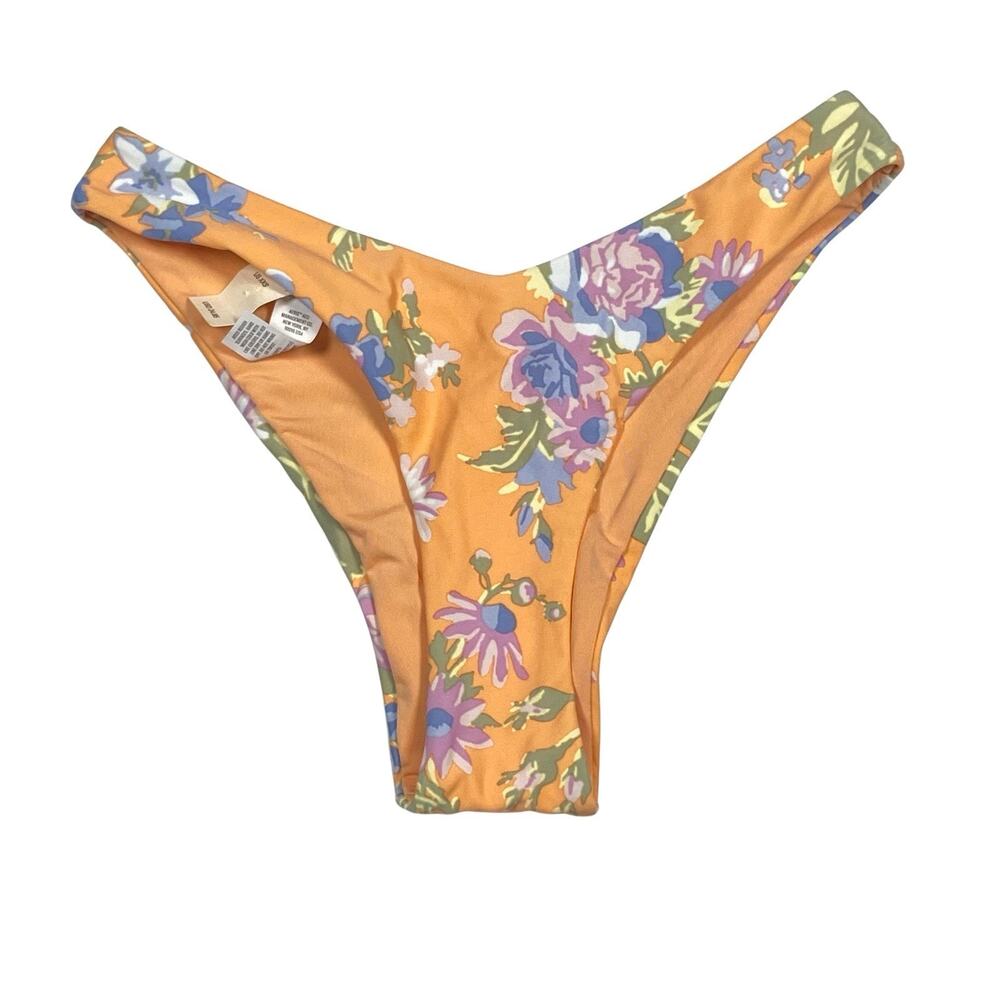 Aerie Bikini Bottom Women's Size XXS Orange Floral High Leg NWT